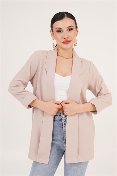 Kol Katlama Dikiş Detaylı Bej Yazlık Blazer Ceket	