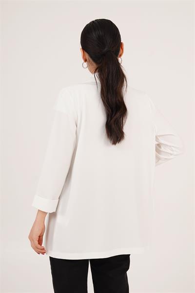 Kol Katlama Dikiş Detaylı Beyaz Yazlık Blazer Ceket	