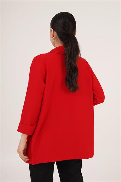 Kol Katlama Dikiş Detaylı Kırmızı Yazlık Blazer Ceket	