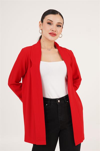 Kol Katlama Dikiş Detaylı Kırmızı Yazlık Blazer Ceket	