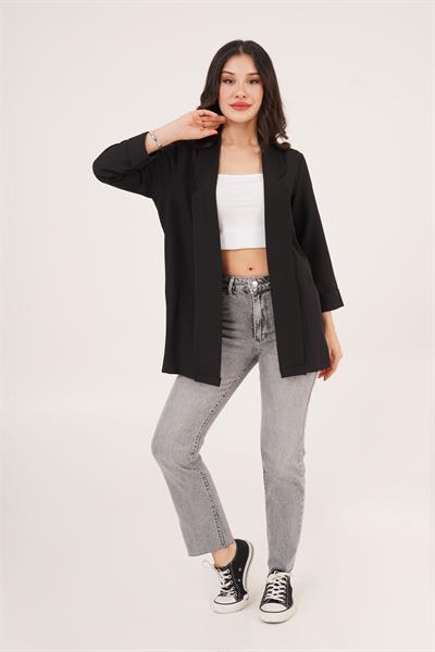 Kol Katlama Dikiş Detaylı Siyah Yazlık Blazer Ceket	