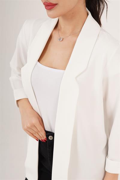 Kol Katlama Dikiş Detaylı Beyaz Yazlık Blazer Ceket	