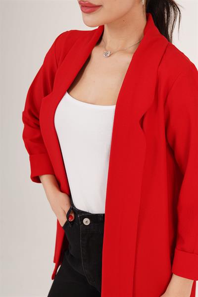 Kol Katlama Dikiş Detaylı Kırmızı Yazlık Blazer Ceket	