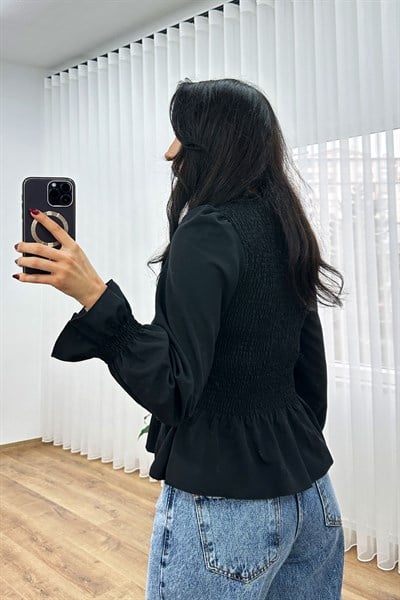 Komple Gipeli Dik Yaka Siyah Bluz