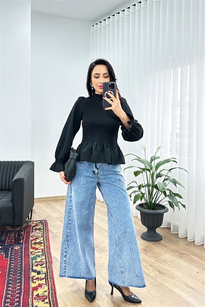 Komple Gipeli Dik Yaka Siyah Bluz