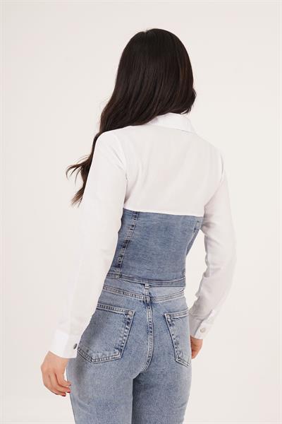 Çıtçıt Kapamalı Jean Detaylı Beyaz Gömlek