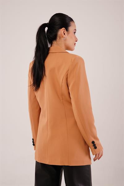 Kruvaze Düğmeli Camel Blazer Ceket