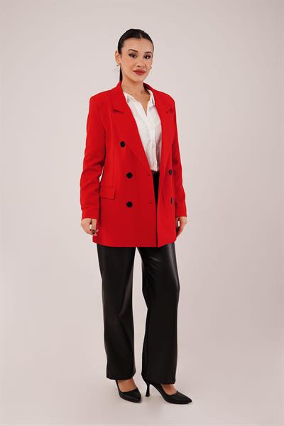 Kruvaze Düğmeli Kırmızı Blazer Ceket