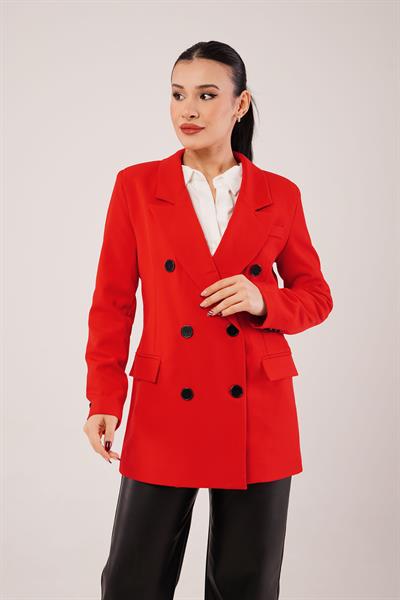 Kruvaze Düğmeli Kırmızı Blazer Ceket