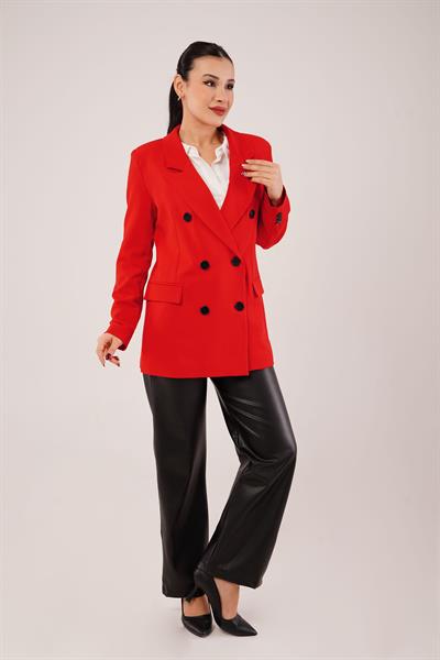 Kruvaze Düğmeli Kırmızı Blazer Ceket