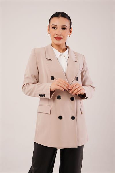 Kruvaze Düğmeli Taş Blazer Ceket