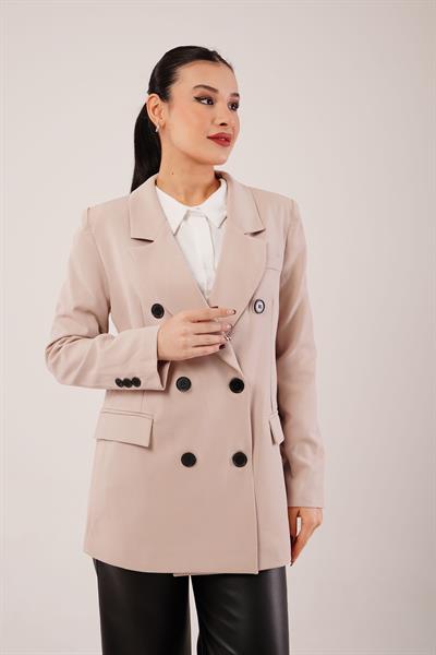Kruvaze Düğmeli Taş Blazer Ceket