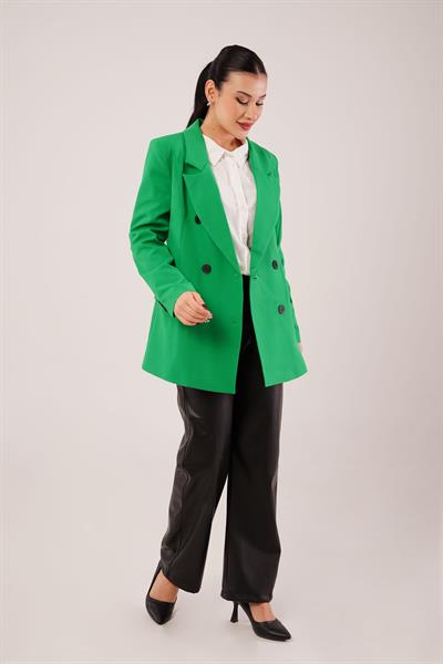 Kruvaze Düğmeli Yeşil Blazer Ceket