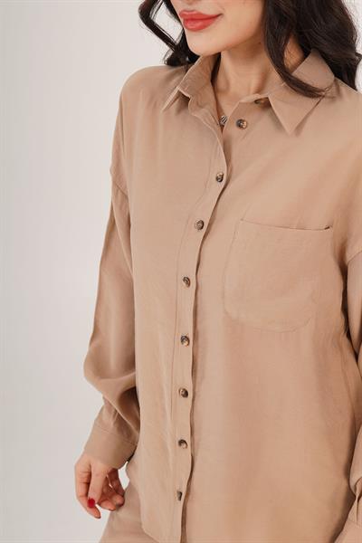 Salaş Model Düşük Omuz Tek Cepli Camel Gömlek	