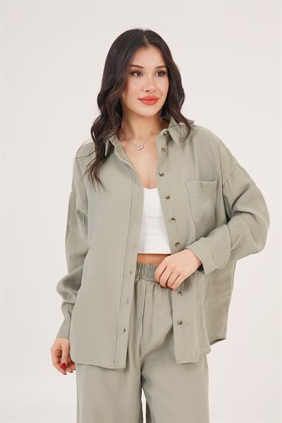 Salaş Model Düşük Omuz Tek Cepli Haki Gömlek	