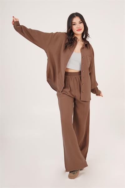 Salaş Model Düşük Omuz Tek Cepli Taba Gömlek	