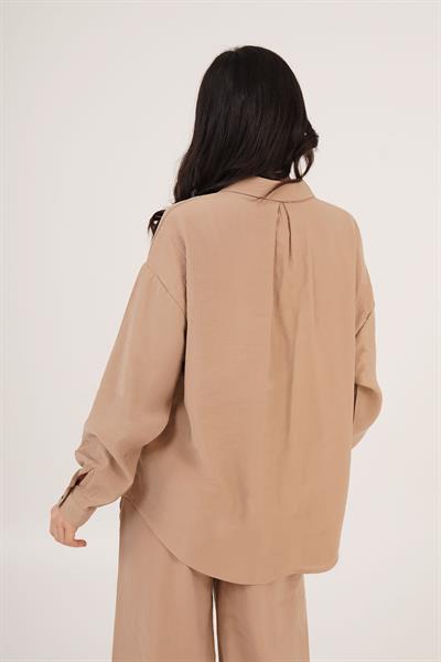 Salaş Model Düşük Omuz Tek Cepli Camel Gömlek	