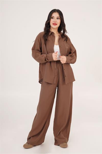 Salaş Model Düşük Omuz Tek Cepli Taba Gömlek	