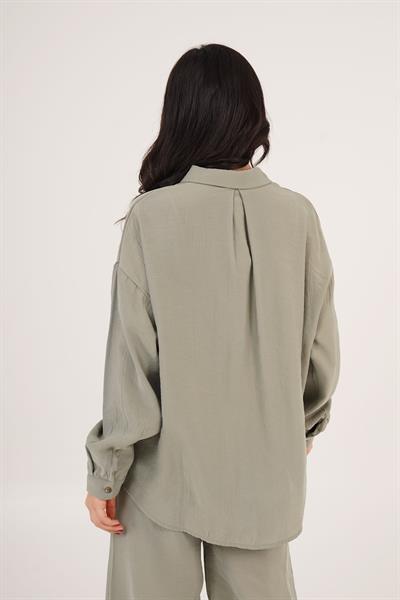 Salaş Model Düşük Omuz Tek Cepli Haki Gömlek	