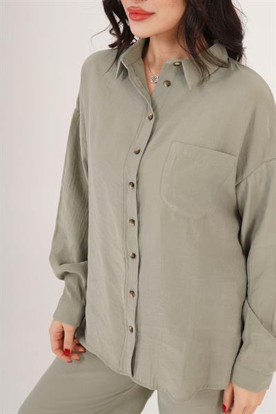 Salaş Model Düşük Omuz Tek Cepli Haki Gömlek	