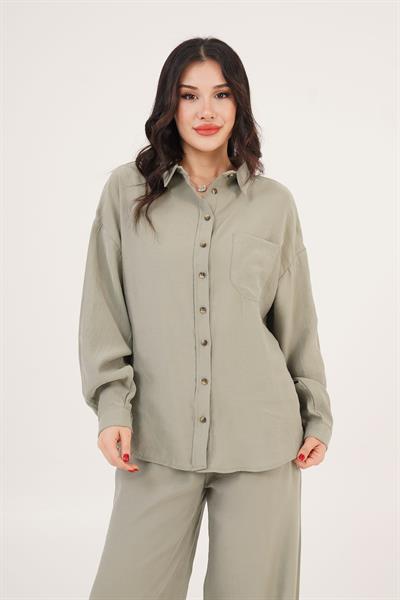 Salaş Model Düşük Omuz Tek Cepli Haki Gömlek	