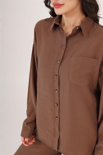 Salaş Model Düşük Omuz Tek Cepli Taba Gömlek	