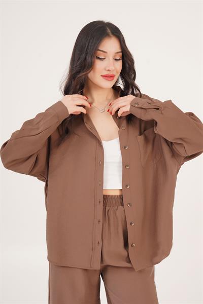 Salaş Model Düşük Omuz Tek Cepli Taba Gömlek	