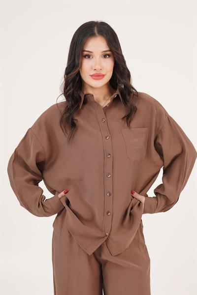 Salaş Model Düşük Omuz Tek Cepli Taba Gömlek	