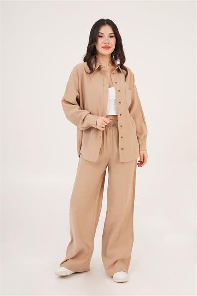 Salaş Model Düşük Omuz Tek Cepli Camel Gömlek	