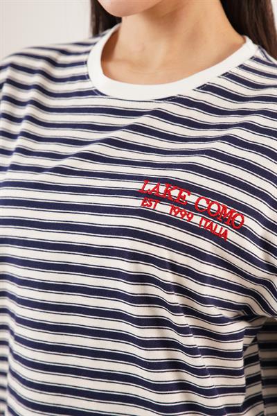 Lake Como Nakışlı Yazılı Çizgili Tişört