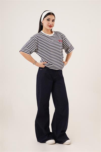 Lake Como Nakışlı Yazılı Çizgili Tişört