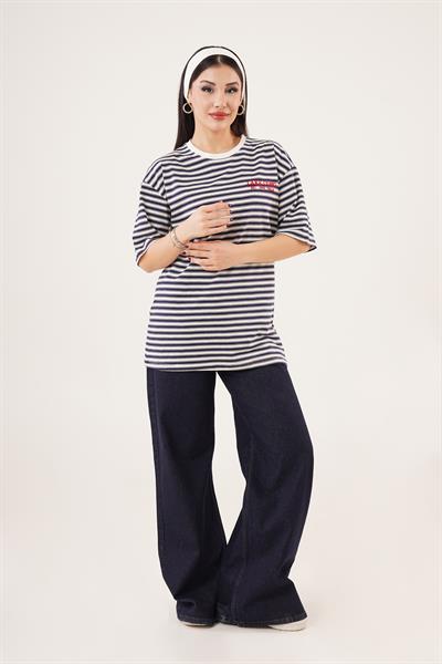 Lake Como Nakışlı Yazılı Çizgili Tişört