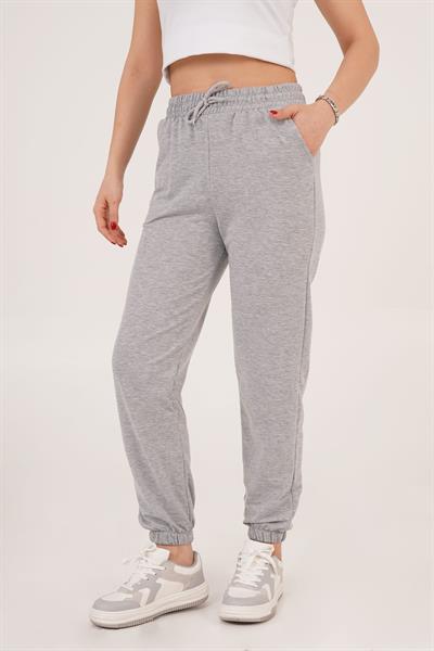 Lastik Paça Belden Bağlamalı Jogger Kesim Gri Eşofman