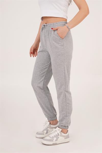 Lastik Paça Belden Bağlamalı Jogger Kesim Gri Eşofman