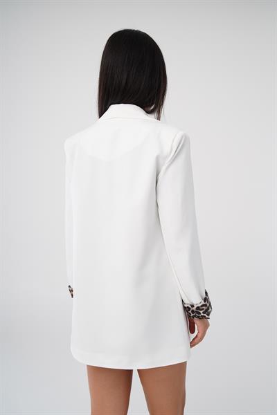 Leopar Astarlı Beyaz Blazer Ceket