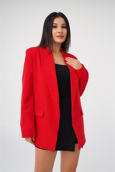 Leopar Astarlı Kırmızı Blazer Ceket
