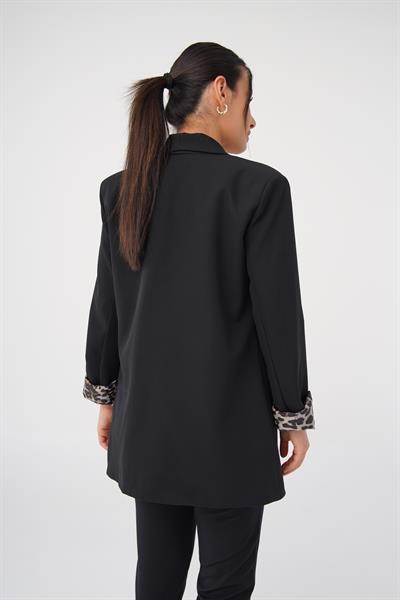 Leopar Astarlı Siyah Blazer Ceket