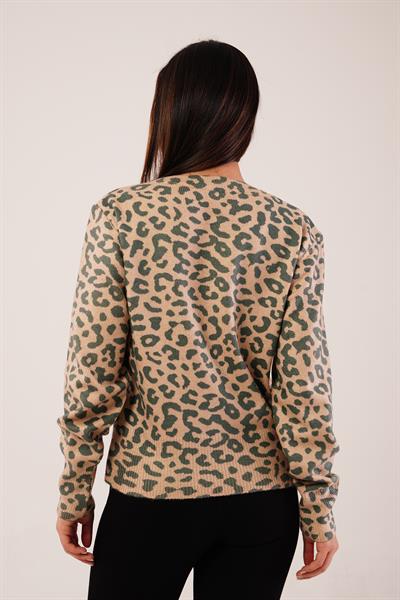 Leopar Baskı Desen Camel Triko Kazak
