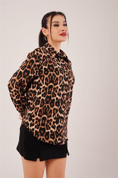 Leopar Baskılı Salaş Kesim Leopar Gömlek