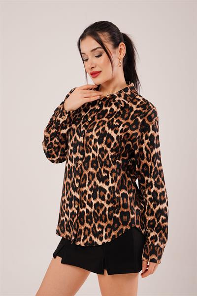 Leopar Baskılı Salaş Kesim Leopar Gömlek