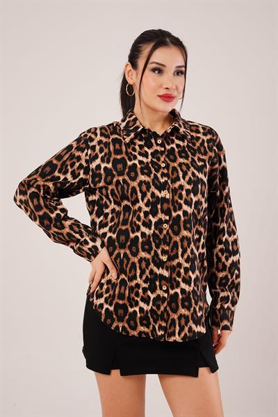 Leopar Baskılı Salaş Kesim Leopar Gömlek