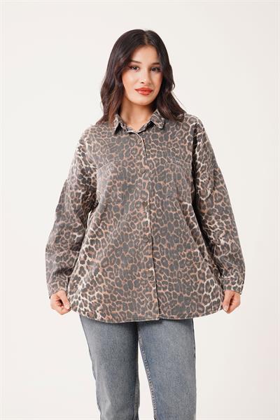 Leopar Desen Cepli Gabardin Gömlek Ceket
