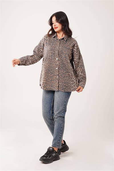 Leopar Desen Cepli Gabardin Gömlek Ceket