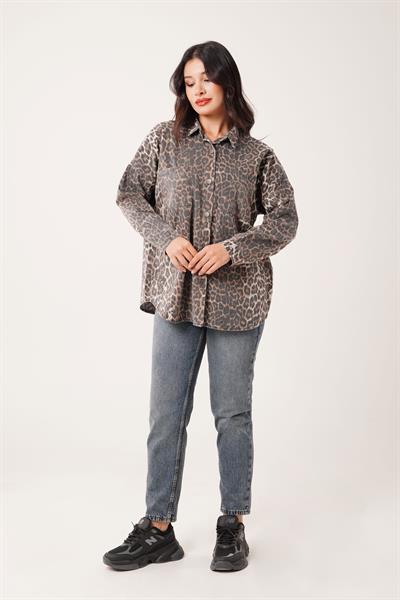 Leopar Desen Cepli Gabardin Gömlek Ceket