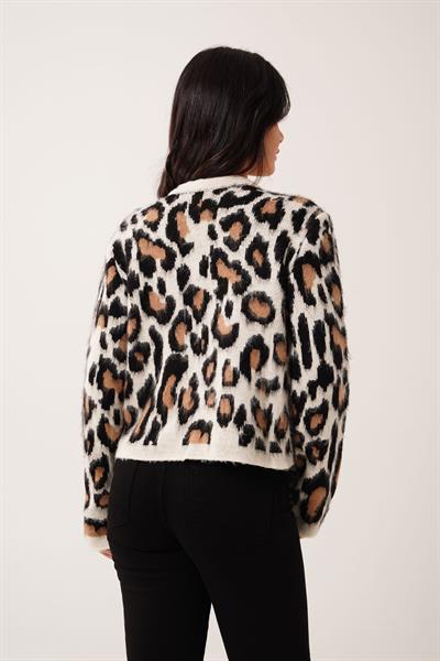 Leopar Desen Düğmeli Triko Hırka