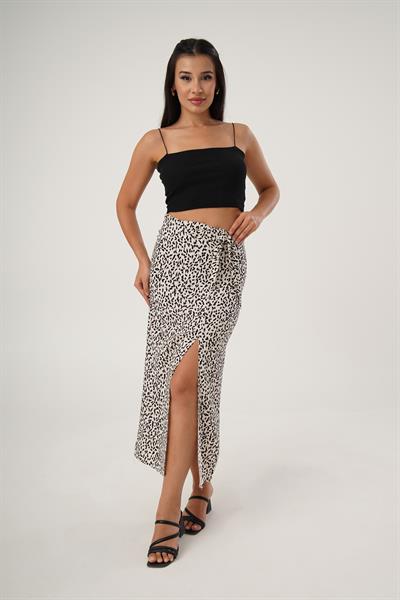 Leopar Desen Yandan Bağlamalı Etek