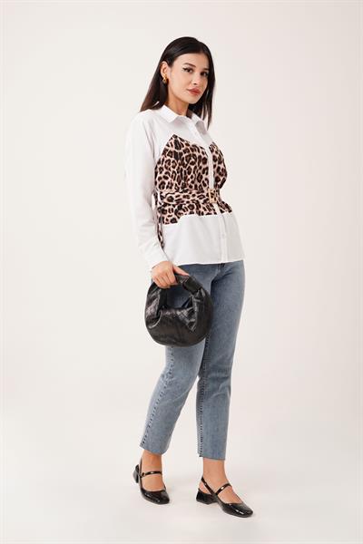 Leopar Desenli Bel Kemer Bağlamalı Gömlek