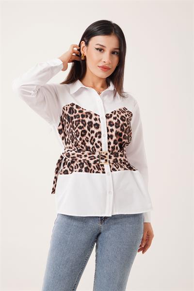 Leopar Desenli Bel Kemer Bağlamalı Gömlek