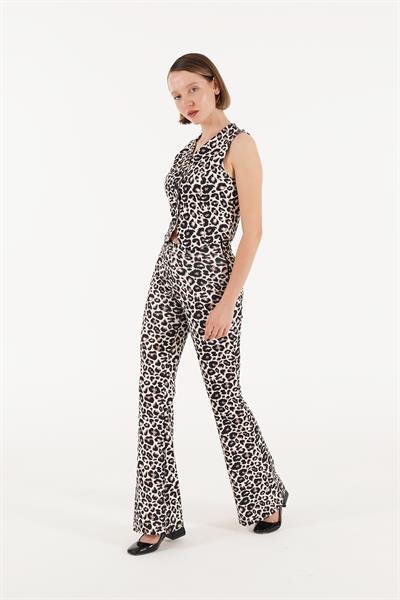 Leopar Desenli Düğmeli Yelek