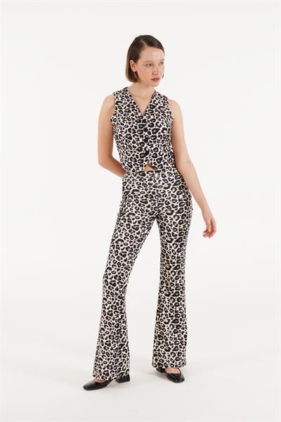 Leopar Desenli Yüksel Bel Pantolon